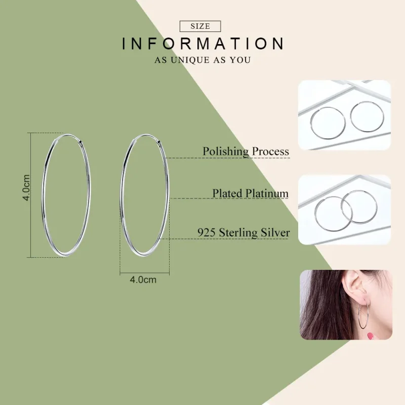 (bilde for) Pandora Style Sølv Big Ear Ring Hoop Øredobber - SCE598 - Vis 3