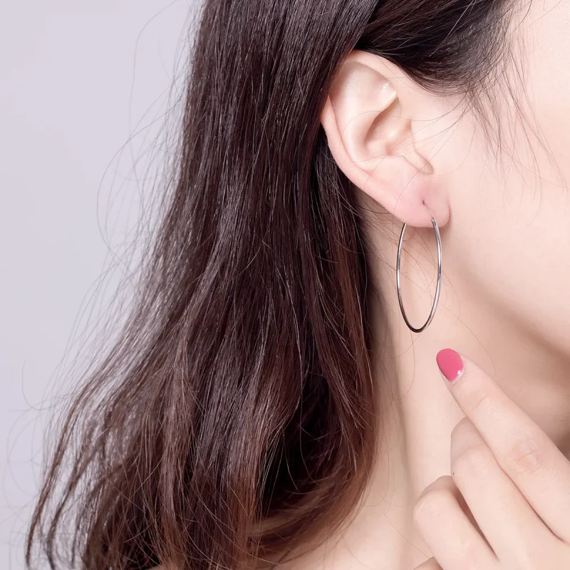 (bilde for) Pandora Style Sølv Big Ear Ring Hoop Øredobber - SCE598 - Vis 4
