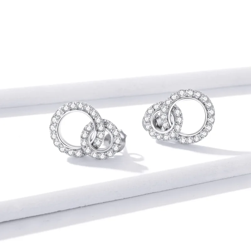 (bilde for) Pandora Style sølv blendende doble øredobber - BSE388 - Vis 2