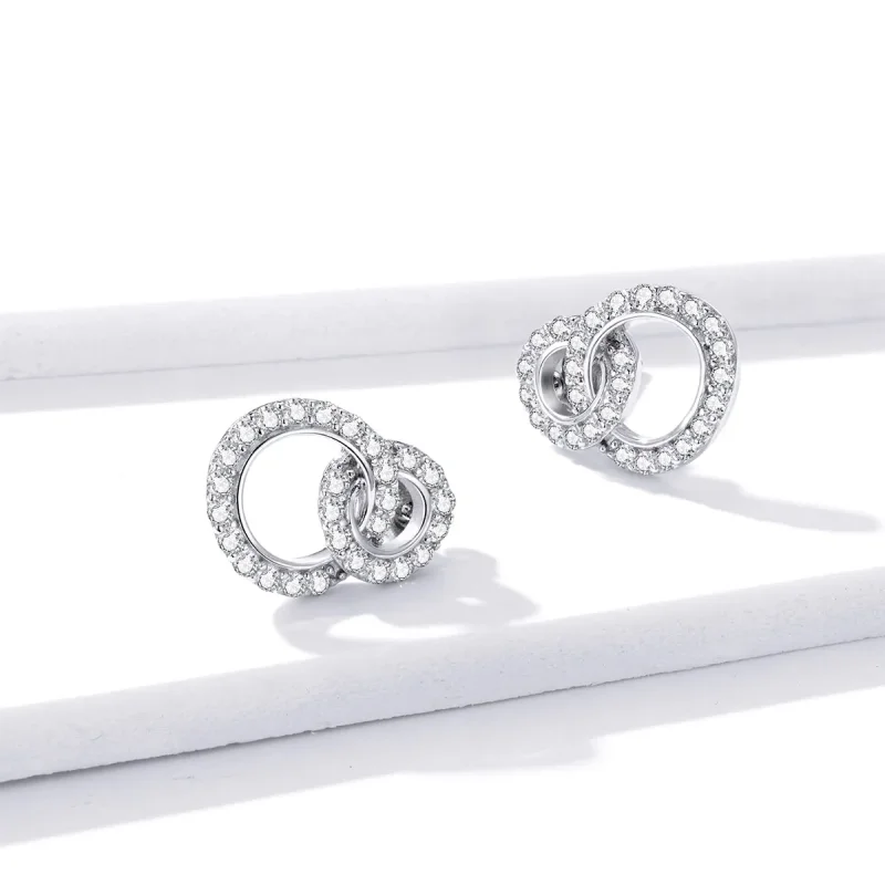 (bilde for) Pandora Style sølv blendende doble øredobber - BSE388 - Vis 4