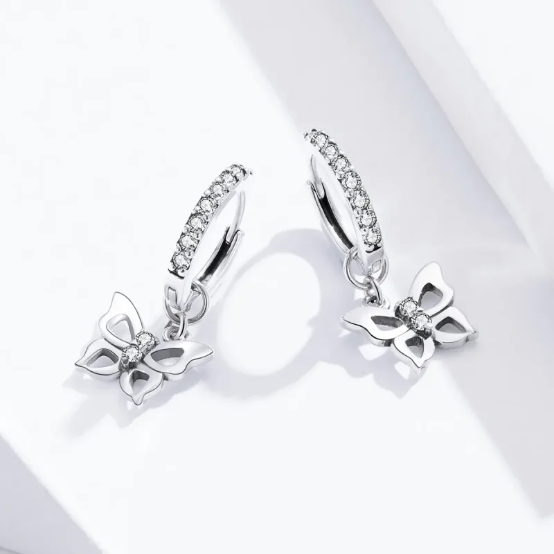 (bilde for) Pandora Style Sølv Butterfly Dingle øredobber - SCE833 - Vis 3
