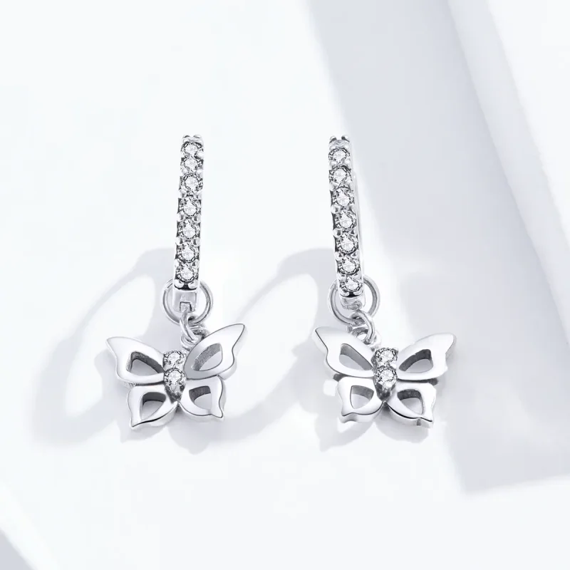 (bilde for) Pandora Style Sølv Butterfly Dingle øredobber - SCE833 - Vis 4