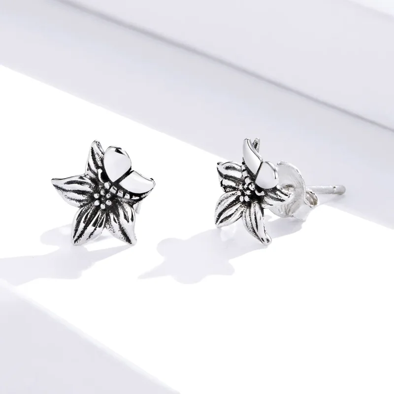 (bilde for) Pandora Style Sølv Butterfly Love Flowers Stud øredobber - SCE887 - Vis 2