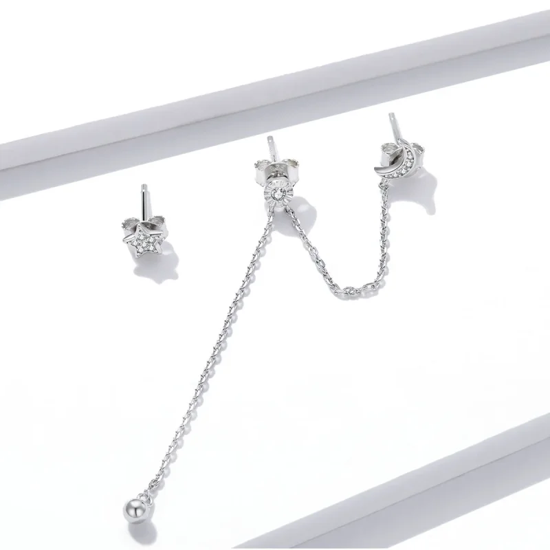 (bilde for) Pandora Style Sølv Dreamy Moon & Stars Dangle øredobber - BSE431 - Vis 2