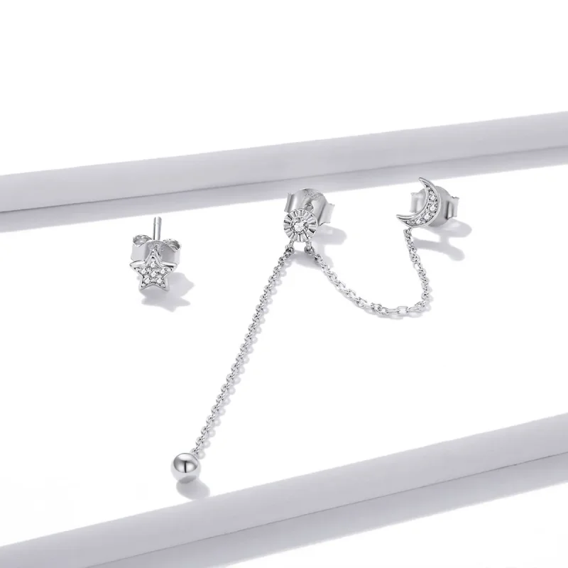 (bilde for) Pandora Style Sølv Dreamy Moon & Stars Dangle øredobber - BSE431 - Vis 3