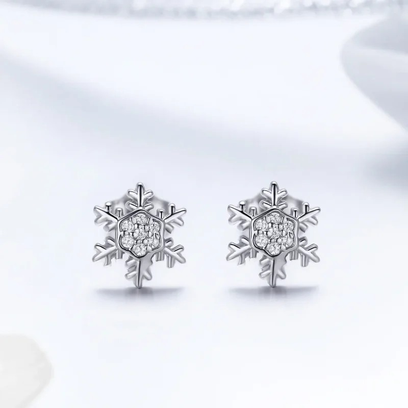 (bilde for) Pandora Style Sølv Elegant Snowflakes Stud øredobber - BSE009 - Vis 2