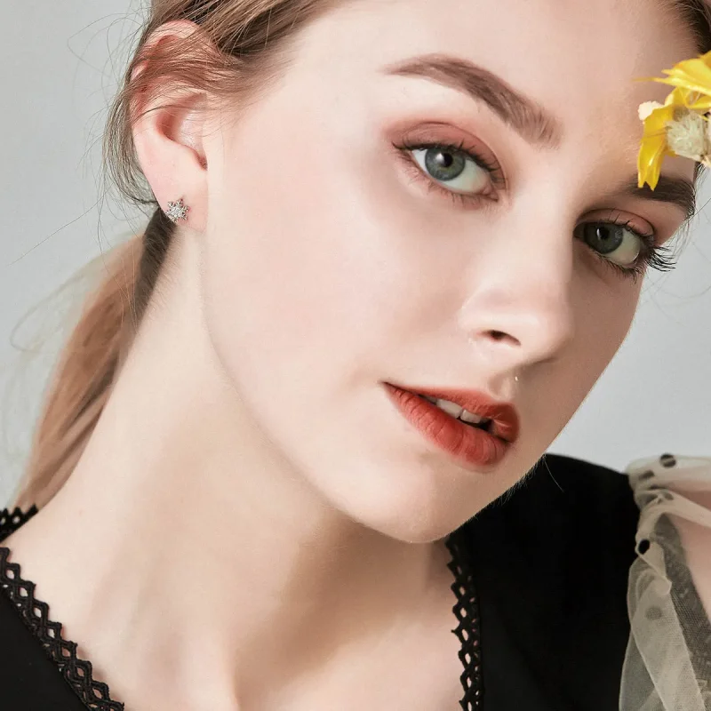 (bilde for) Pandora Style Sølv Elegant Snowflakes Stud øredobber - BSE009 - Vis 7