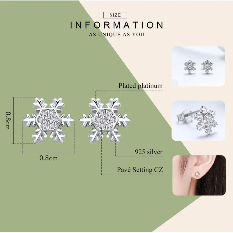 (bilde for) Pandora Style Sølv Elegant Snowflakes Stud øredobber - BSE009 - Vis 8