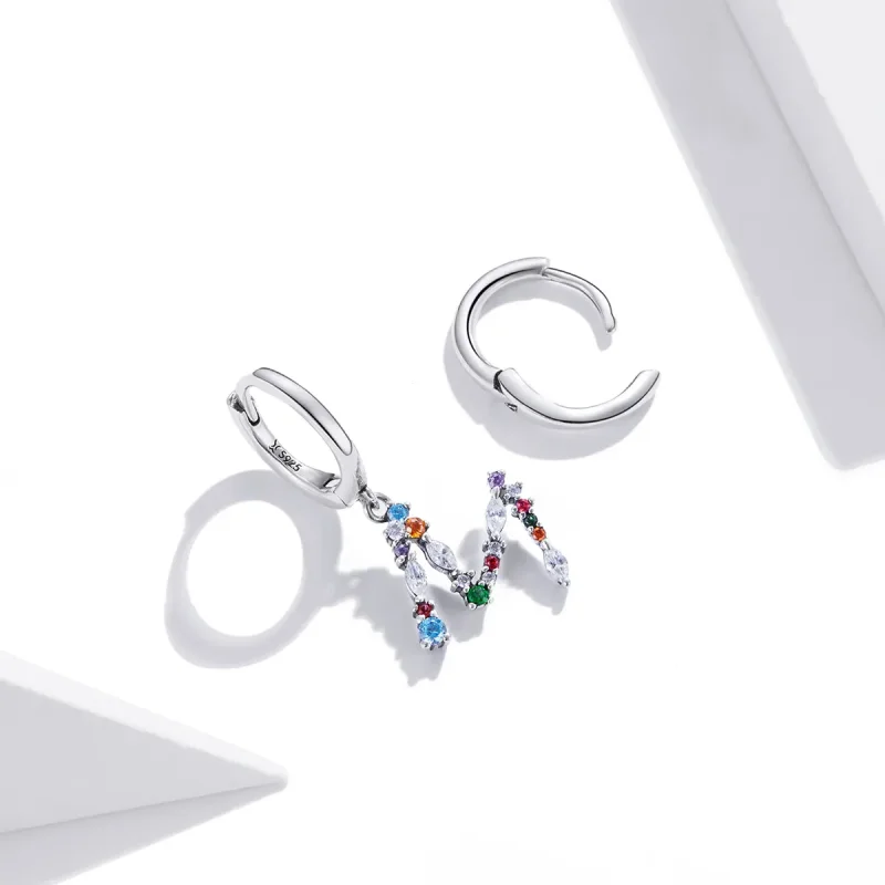 (bilde for) Pandora Style Sølv Fargerike Letter M Dingle øredobber - SCE1031 - Vis 4