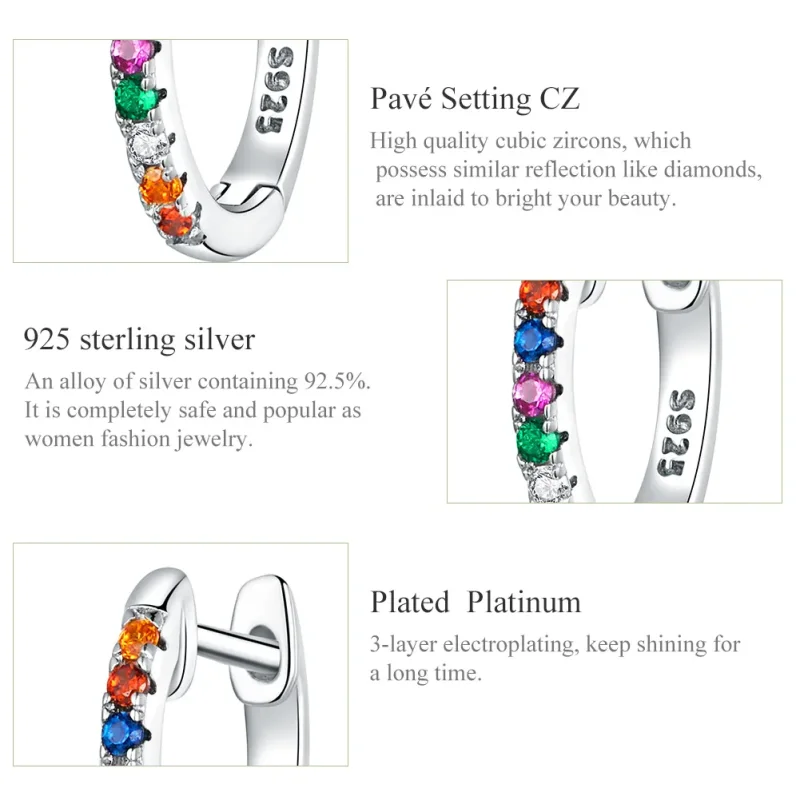 (bilde for) Pandora Style Sølv Fargerike Zircon Hoop øredobber - SCE721 - Vis 3