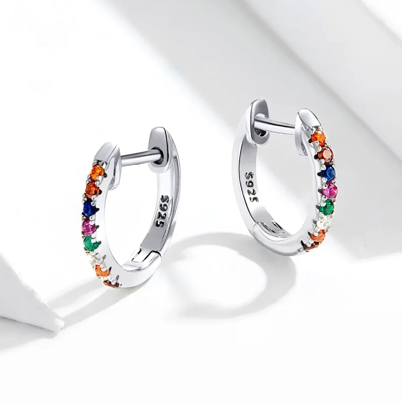 (bilde for) Pandora Style Sølv Fargerike Zircon Hoop øredobber - SCE721 - Vis 4