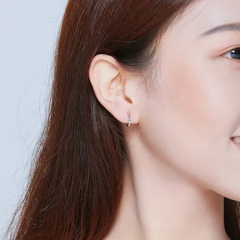 (bilde for) Pandora Style Sølv Fargerike Zircon Hoop øredobber - SCE721 - Vis 7