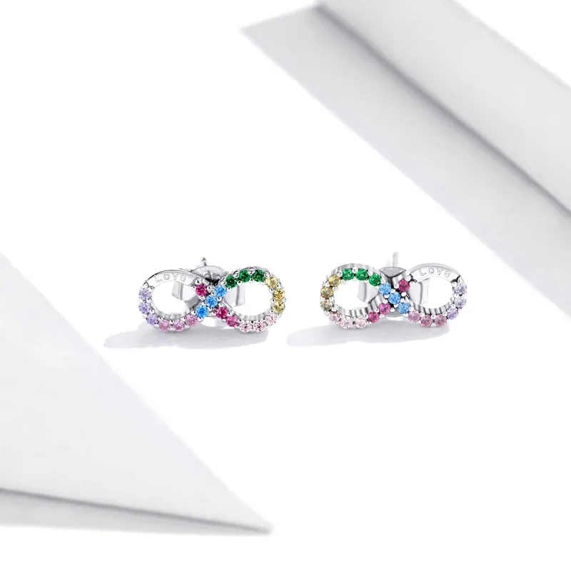 (bilde for) Pandora Style Sølv Fargerikt Symbol for Infinity Stud øredobber - SCE893 - Vis 2