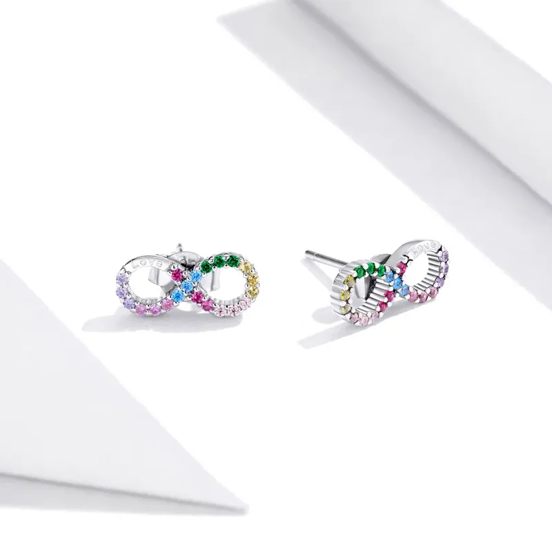 (bilde for) Pandora Style Sølv Fargerikt Symbol for Infinity Stud øredobber - SCE893 - Vis 3