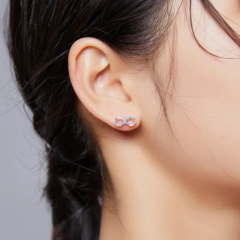 (bilde for) Pandora Style Sølv Fargerikt Symbol for Infinity Stud øredobber - SCE893 - Vis 7