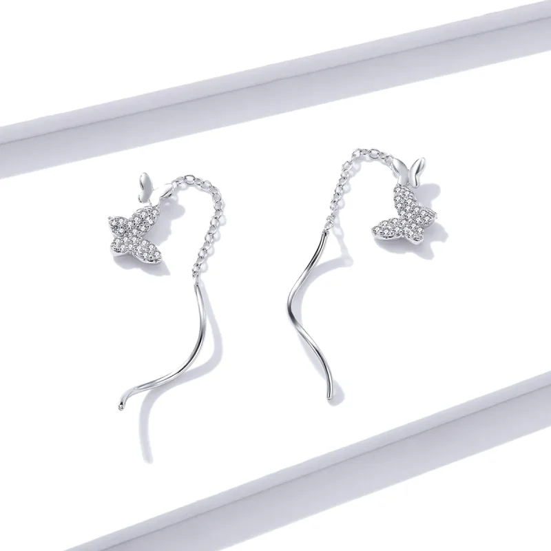 (bilde for) Pandora Style Sølv Flyvende Sommerfugler Dingle øredobber - BSE436 - Vis 2