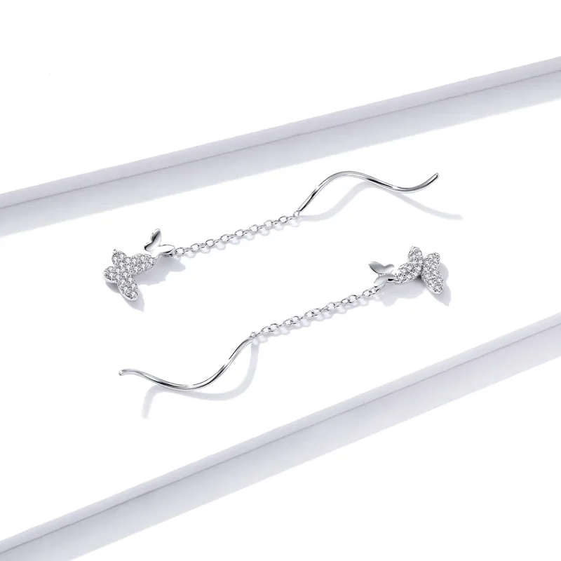 (bilde for) Pandora Style Sølv Flyvende Sommerfugler Dingle øredobber - BSE436 - Vis 3
