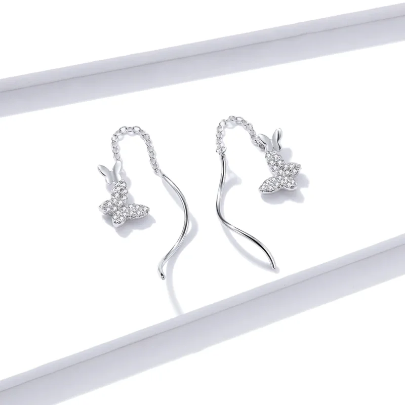 (bilde for) Pandora Style Sølv Flyvende Sommerfugler Dingle øredobber - BSE436 - Vis 4