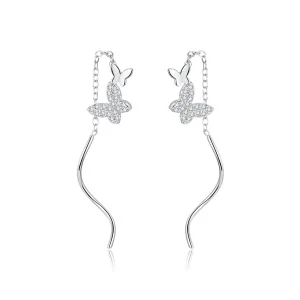 (bilde for) Pandora Style Sølv Flyvende Sommerfugler Dingle øredobber - BSE436