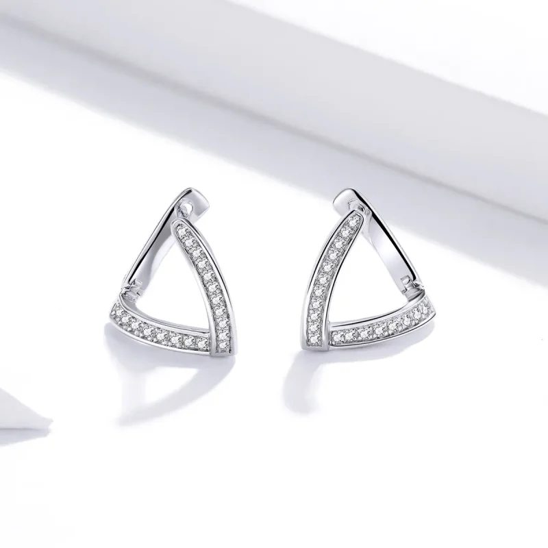 (bilde for) Pandora Style Sølv Geometriske Hoop Øredobber - SCE975 - Vis 3