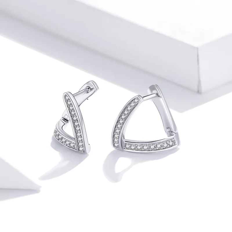 (bilde for) Pandora Style Sølv Geometriske Hoop Øredobber - SCE975 - Vis 4