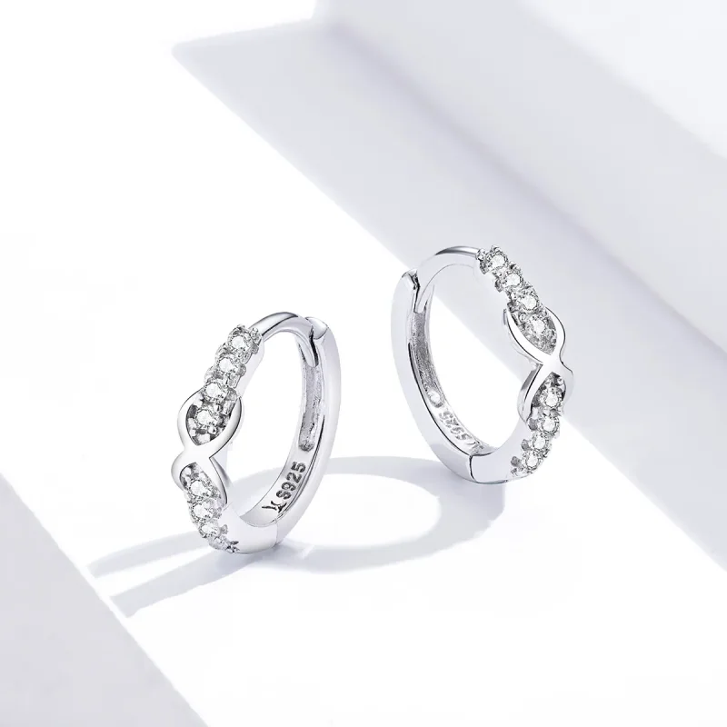 (bilde for) Pandora Style Sølv Infinity Symbol Hoop øredobber - SCE872 - Vis 3