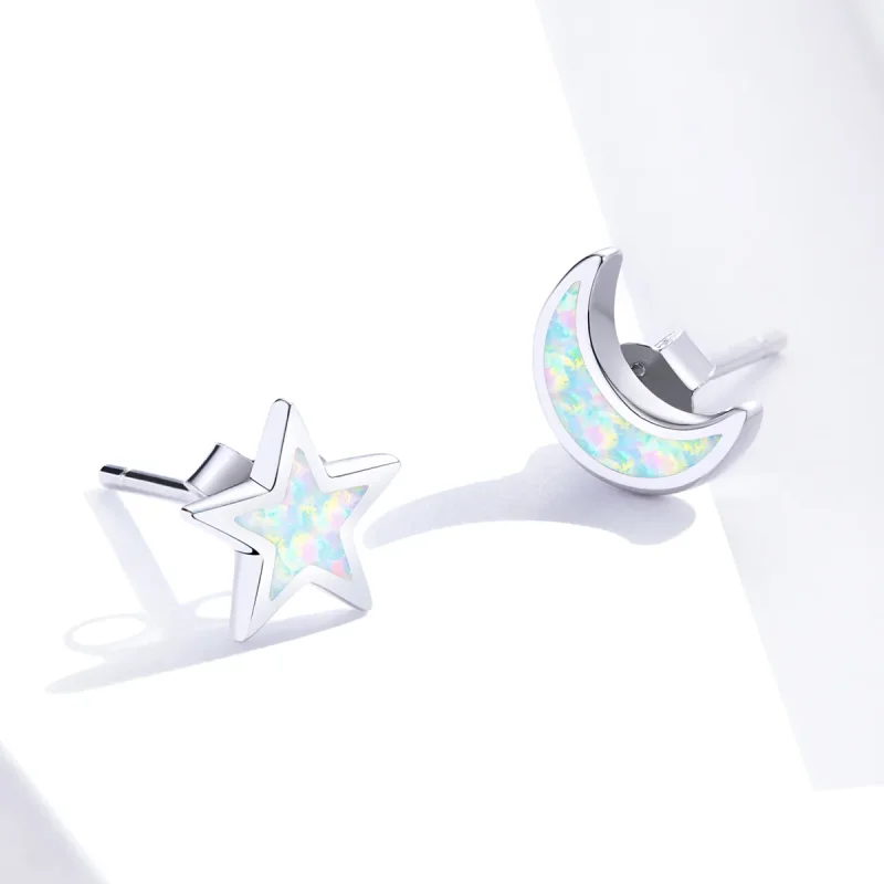(bilde for) Pandora Style Sølv Moon And Star Stud øredobber - SCE875 - Vis 3