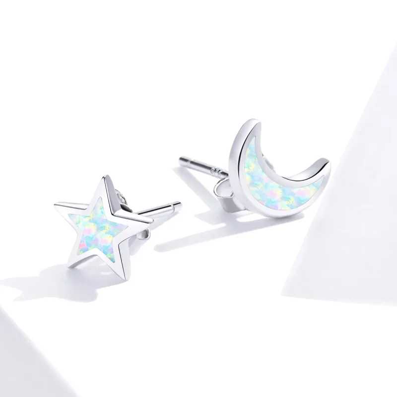 (bilde for) Pandora Style Sølv Moon And Star Stud øredobber - SCE875 - Vis 4