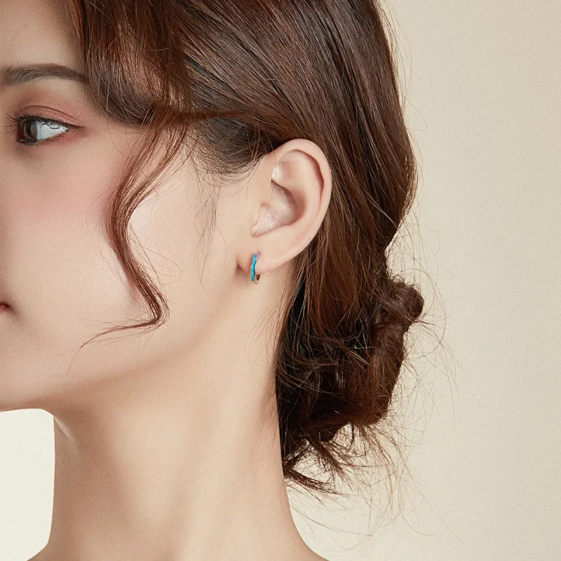 (bilde for) Pandora Style Sølv Opal Hoop Øredobber - SCE992 - Vis 5