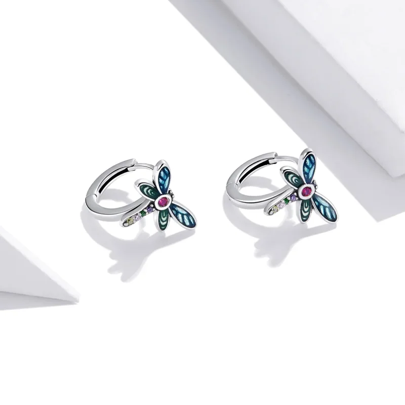 (bilde for) Pandora Style Sølv Retro Dragonfly Hoop øredobber - SCE1172 - Vis 2