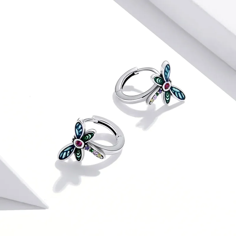 (bilde for) Pandora Style Sølv Retro Dragonfly Hoop øredobber - SCE1172 - Vis 3