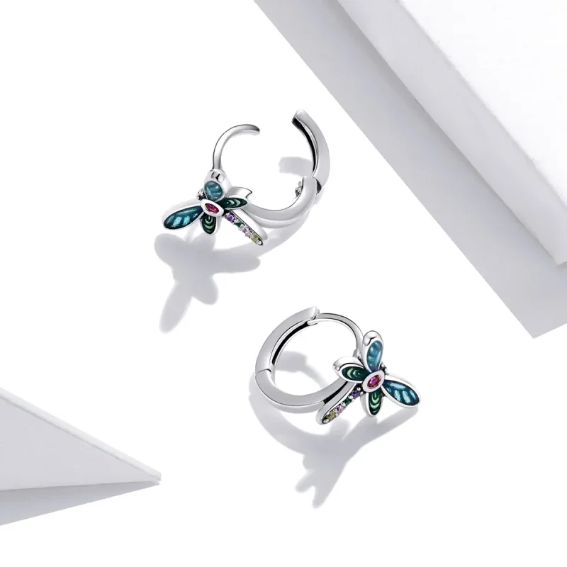 (bilde for) Pandora Style Sølv Retro Dragonfly Hoop øredobber - SCE1172 - Vis 4
