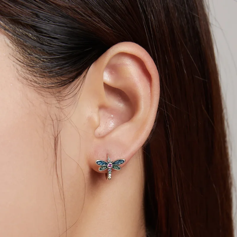(bilde for) Pandora Style Sølv Retro Dragonfly Hoop øredobber - SCE1172 - Vis 6
