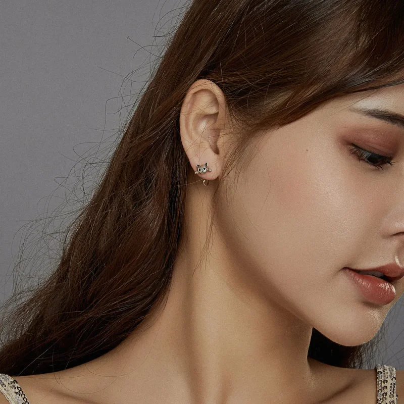 (bilde for) Pandora Style Sølv Søt Cat Hoop øredobber - SCE965 - Vis 6