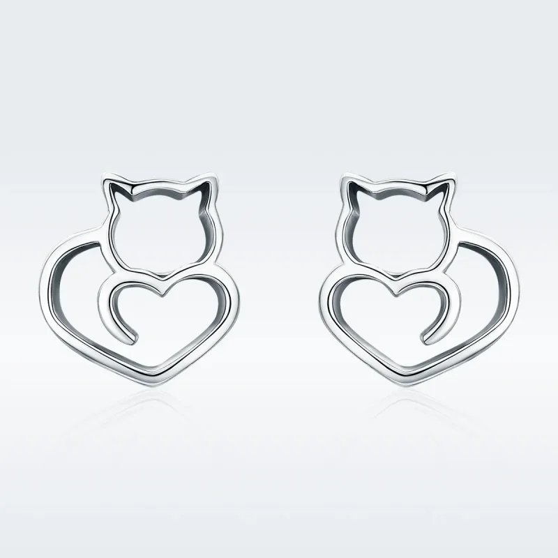 (bilde for) Pandora Style Sølv Søt Cat Stud øredobber - SCE271 - Vis 2