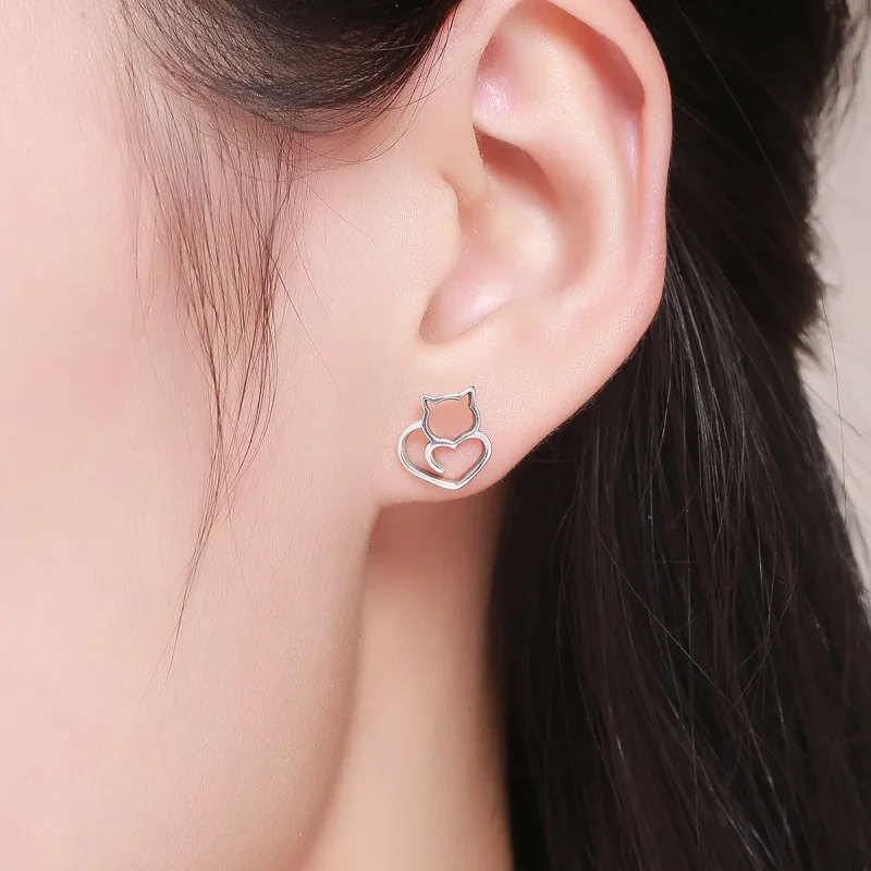(bilde for) Pandora Style Sølv Søt Cat Stud øredobber - SCE271 - Vis 7