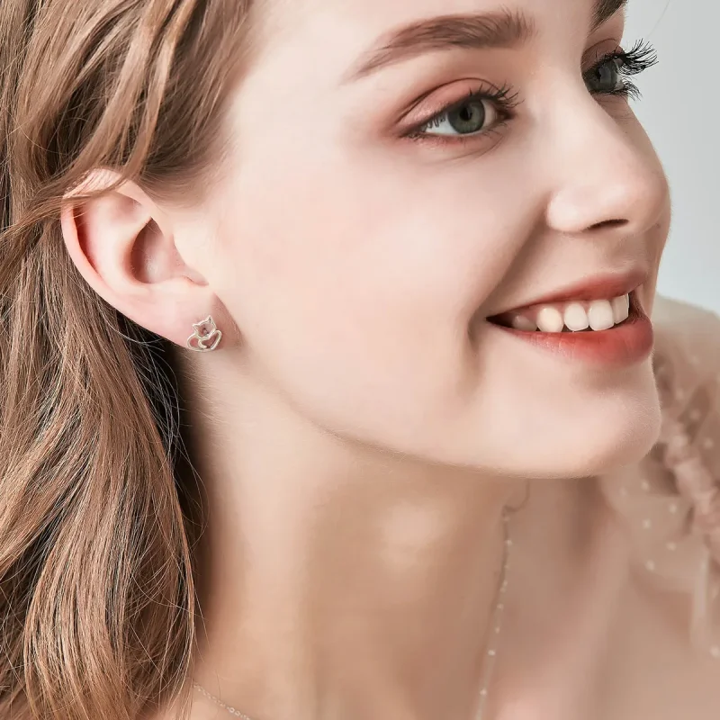(bilde for) Pandora Style Sølv Søt Cat Stud øredobber - SCE271 - Vis 9