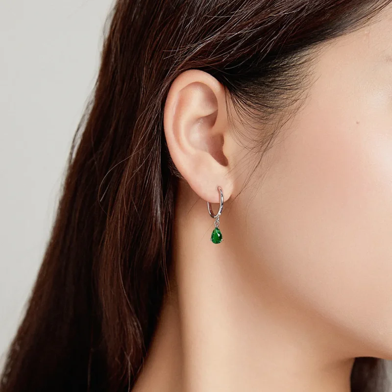 (bilde for) Pandora Style Sølvgrønn Drop Dangle øredobber - SCE1018-GN - Vis 4