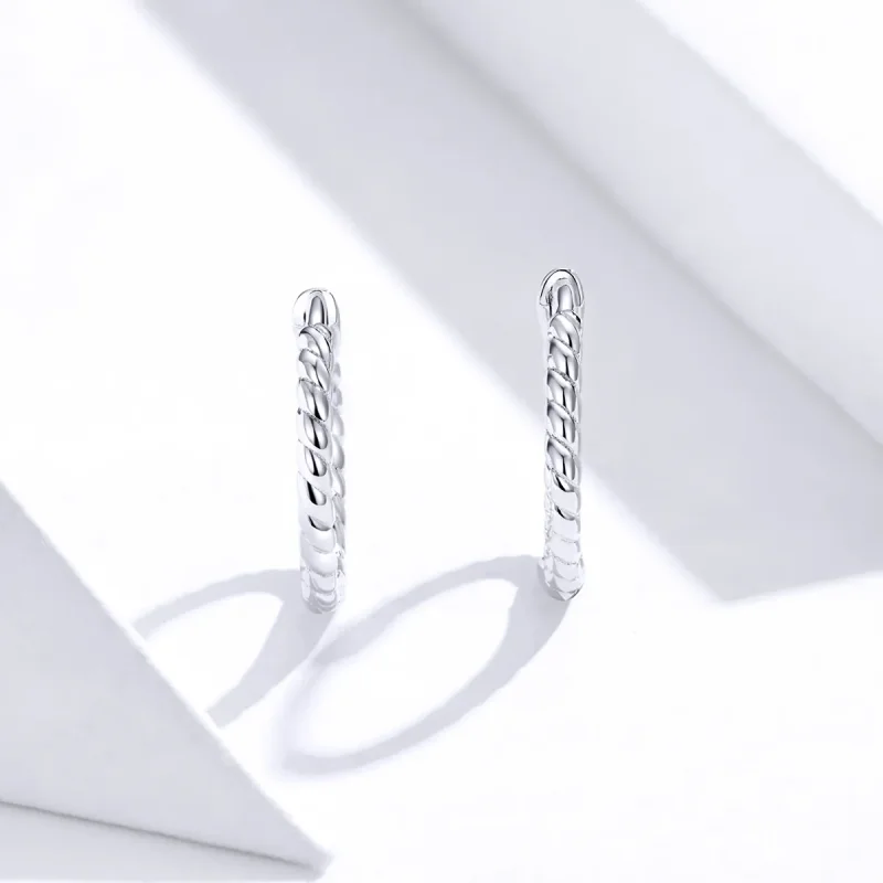 (bilde for) Pandora Style Sølvveving geometri Hoop øredobber - SCE841 - Vis 2