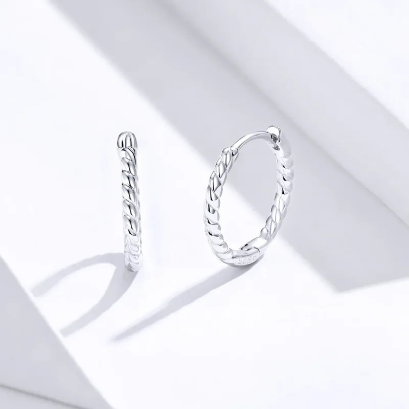 (bilde for) Pandora Style Sølvveving geometri Hoop øredobber - SCE841 - Vis 3