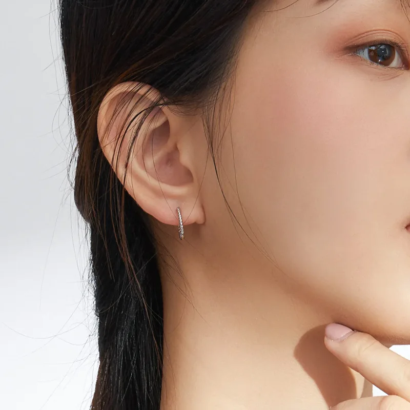 (bilde for) Pandora Style Sølvveving geometri Hoop øredobber - SCE841 - Vis 5