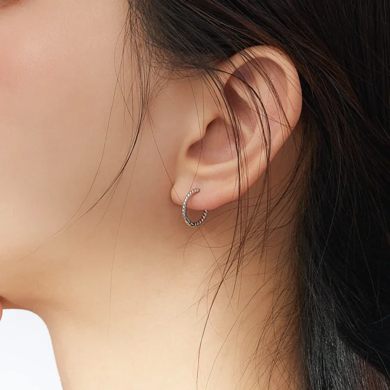 (bilde for) Pandora Style Sølvveving geometri Hoop øredobber - SCE841 - Vis 6