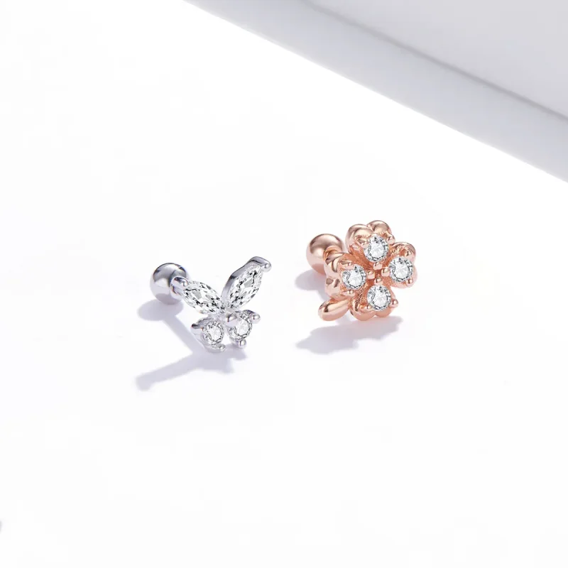(bilde for) Pandora Style Two Tone Bicolor Lucky Grass And Butterflies øredobber - SCE1008 - Vis 2