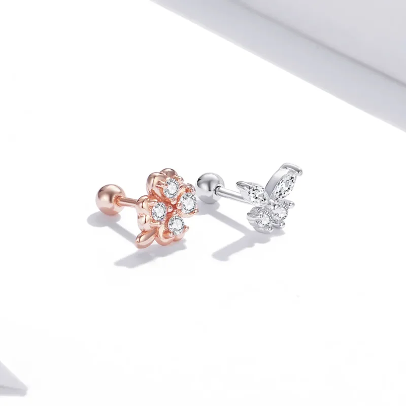 (bilde for) Pandora Style Two Tone Bicolor Lucky Grass And Butterflies øredobber - SCE1008 - Vis 3