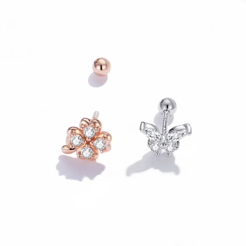 (bilde for) Pandora Style Two Tone Bicolor Lucky Grass And Butterflies øredobber - SCE1008 - Vis 4