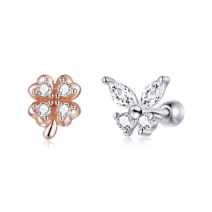 (bilde for) Pandora Style Two Tone Bicolor Lucky Grass And Butterflies øredobber - SCE1008