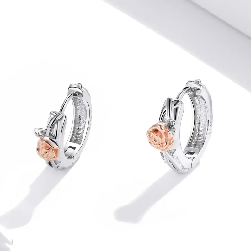 (bilde for) Pandora Style Two Tone Bicolor Rose Vine Hoop øredobber - SCE971 - Vis 2