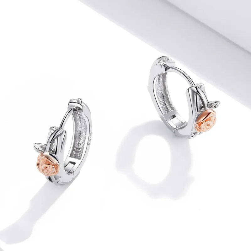 (bilde for) Pandora Style Two Tone Bicolor Rose Vine Hoop øredobber - SCE971 - Vis 3