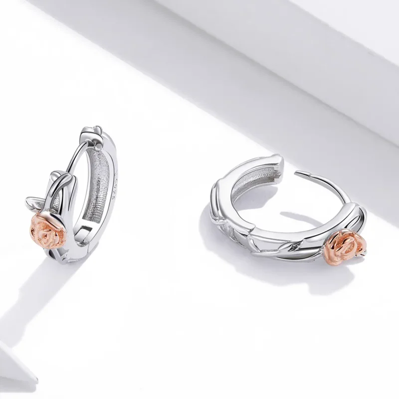 (bilde for) Pandora Style Two Tone Bicolor Rose Vine Hoop øredobber - SCE971 - Vis 4