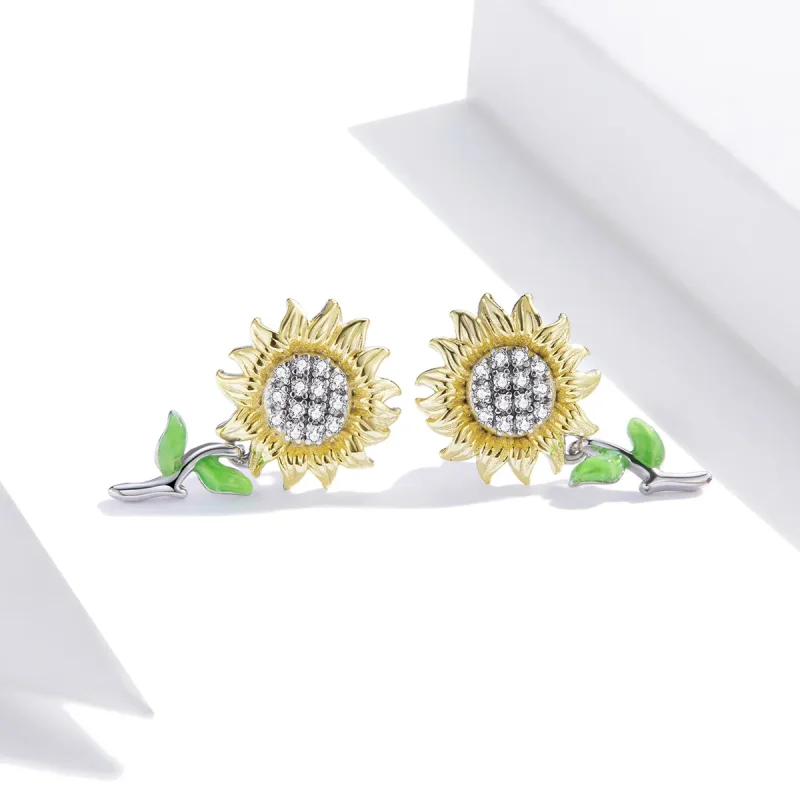 (bilde for) Pandora Style Two Tone Bicolor solsikke øredobber - SCE919 - Vis 2